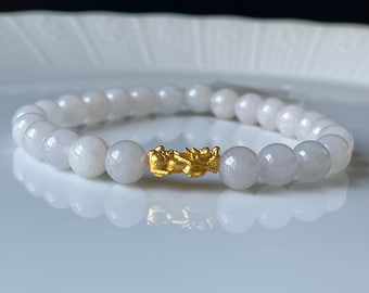 Jade Bead Bracelet 7mm Natural Jade Authentic Translucent Burmese Jade Beads Bracelet with 24K gold pixiu