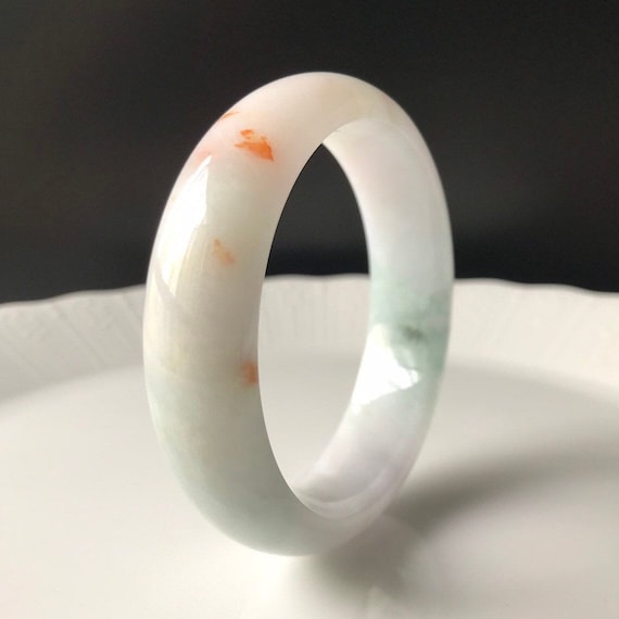 Jadeite Jade Bangle 57.5mm - Authentic Burmese Jadeite Type A/ Grade A Translucent Natural White Golden Spots Jade Bangle