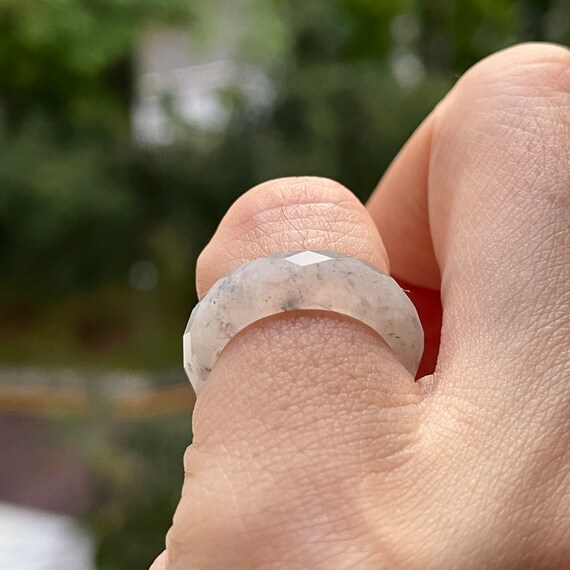 Faceted Jadeite Rings US4.1 Type A Myanmar jadeite abacus Band Ring Translucent Jelly with Floated Sesame Black Chicken Variety