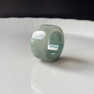Jade Ring US9 unisex straight cut band ring - Authentic Burmese Jadeite Jade Natural Grade A Translucent Green & Brown Jade Big Band Ring