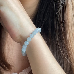 Jade bead bracelet- Natural Type A Burmese Jadeite Fine quality Translucent White with hint of soft blue 6.7mm beads bracelet