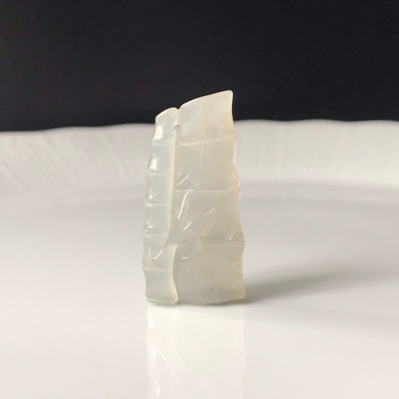 Natural Jade Pendant, Natural jadeite jade grade A  translucent off-white, Burmese Jadeite Type A Bamboo Pendant