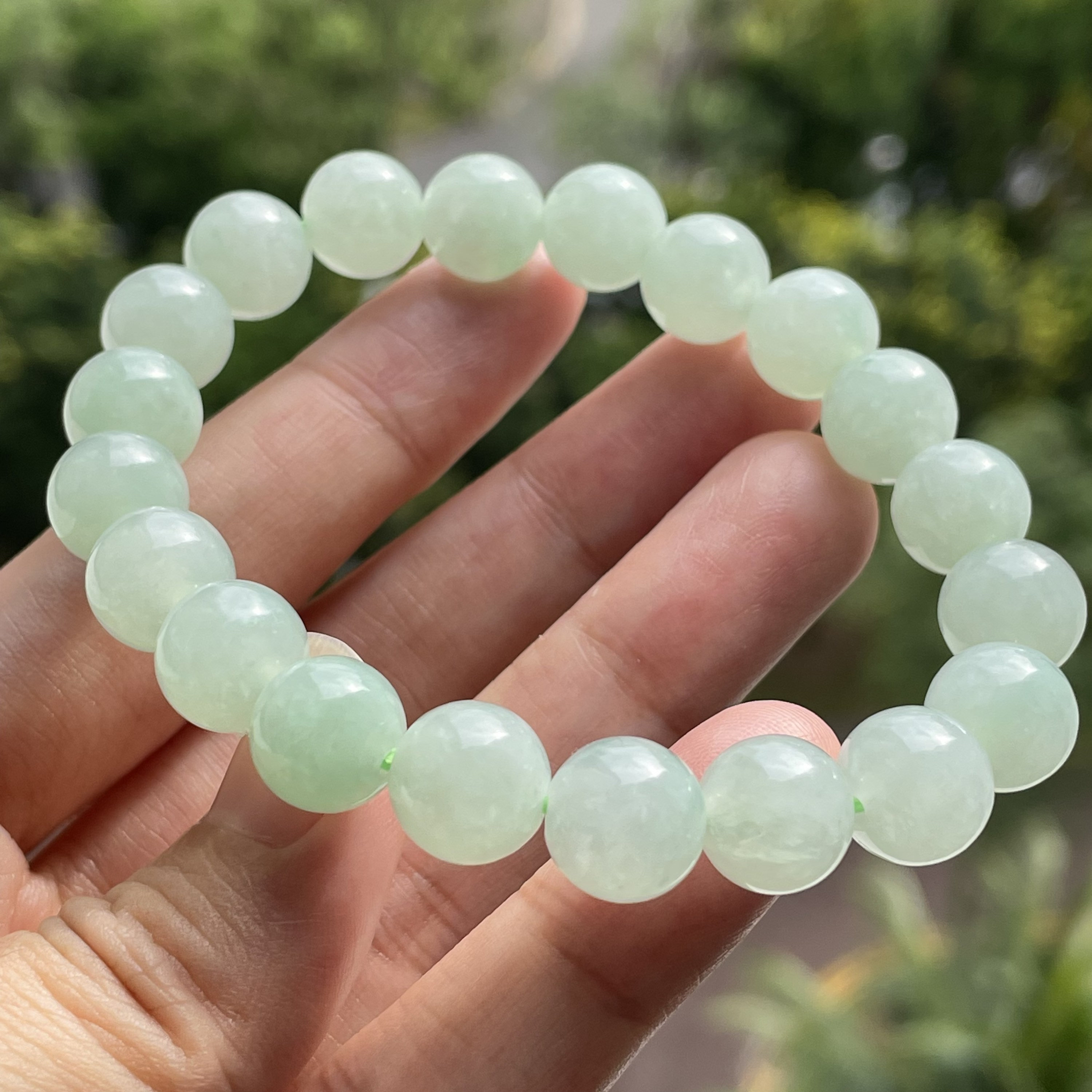 Jade bead bracelet- 10mm Natural Type A Burma Jadeite Translucent Soft  Green Jade Bead Bracelet Jade Bracelet