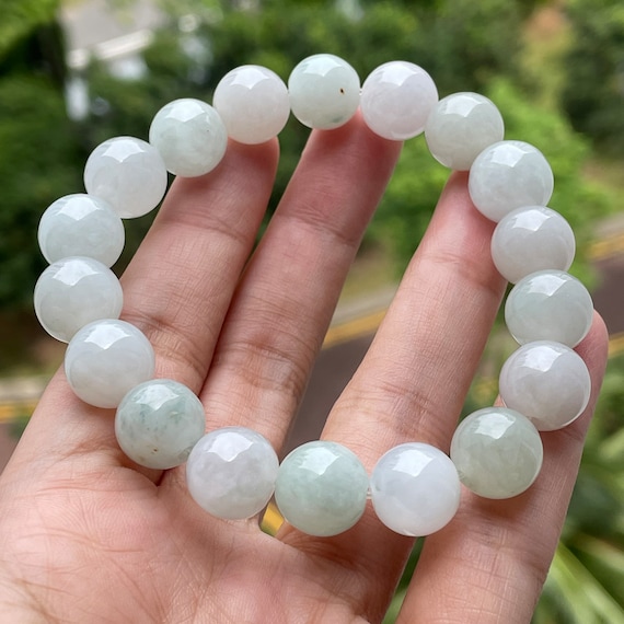 Jade bead bracelet - Authentic Burmese jade grade A translucent white and soft green 11mm beads