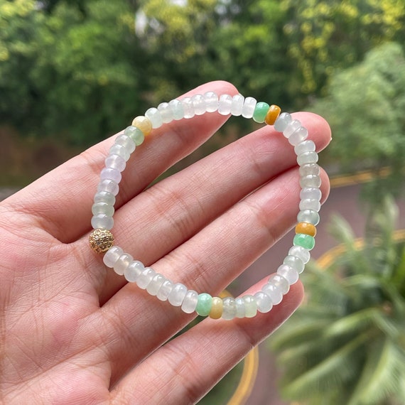 Icy Jade Bead Bracelet 5mm Natural Burmese Jade Authentic High Translucent Tricolor Jadeite Beads Bracelet Icy jade Bracelet