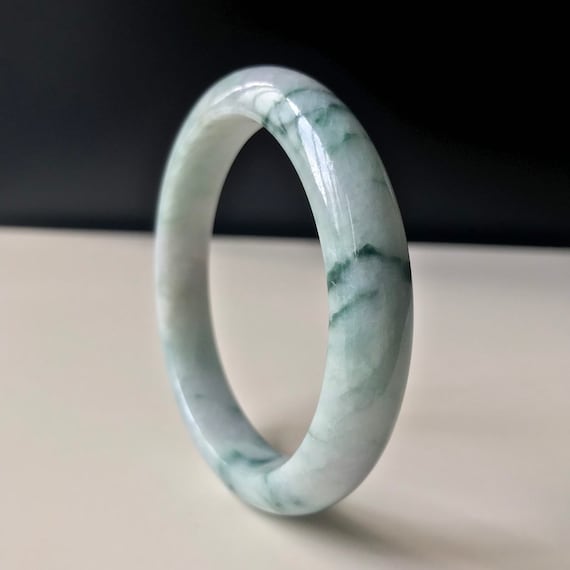 Jade bangle 58.5mm Natural Jade Bangle - Jadeite Bangle Faint Green and Dark Green Faint Lavender Multi color Grade A Burmese Jadeite