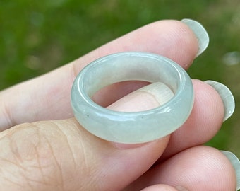 US5.25 Jade Band Ring - Natural Myanmar jadeite Translucent Off White  Authentic Grade A hand made band ring