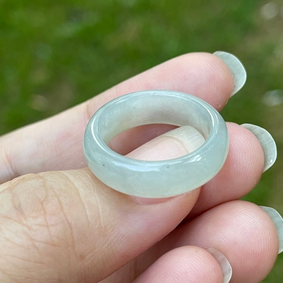 US5.25 Jade Band Ring - Natural Myanmar jadeite Translucent Off White  Authentic Grade A hand made band ring
