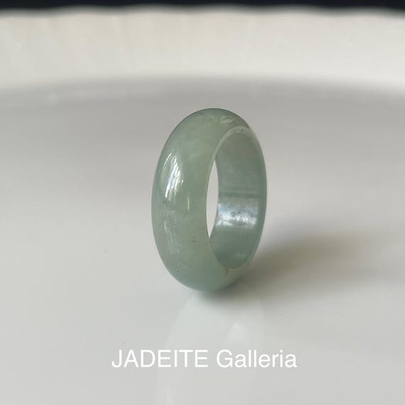Jade Band Ring US6.25 - Natural Burmese jadeite translucent green Authentic Grade A hand made band ring