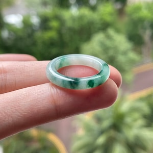 Jade Ring US7 Natural jadeite jade grade A  translucent pale lavender green, Burmese Jadeite Band Ring
