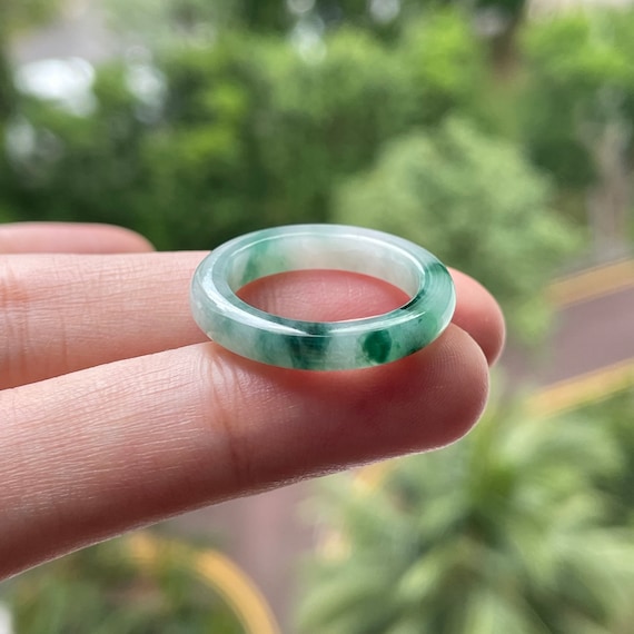 Jade Ring US 7 Natural jadeite jade grade A  translucent green, Burmese Jadeite Band Ring