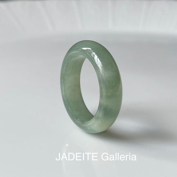 Jade Ring US6.8 - Natural Burmese jadeite translucent green Authentic Grade A Jade band ring