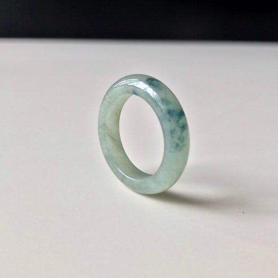 Jade Ring US6.6 - Natural burmese jadeite translucent bluish green Authentic