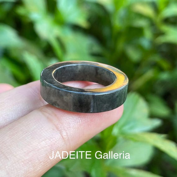 US5.5 Translucent Jadeite ring Type A BURMESE Jade band Ring Authentic Translucent Black with little green hue