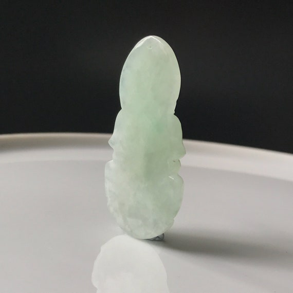 Sublime Chinese Natural green jade hand carved kwan-yin pendant