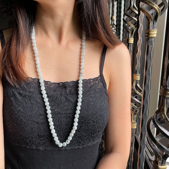 Natural Jade Bead Necklace Genuine Burmese Natural Jadeite Translucent White Jadeite Bead Necklace