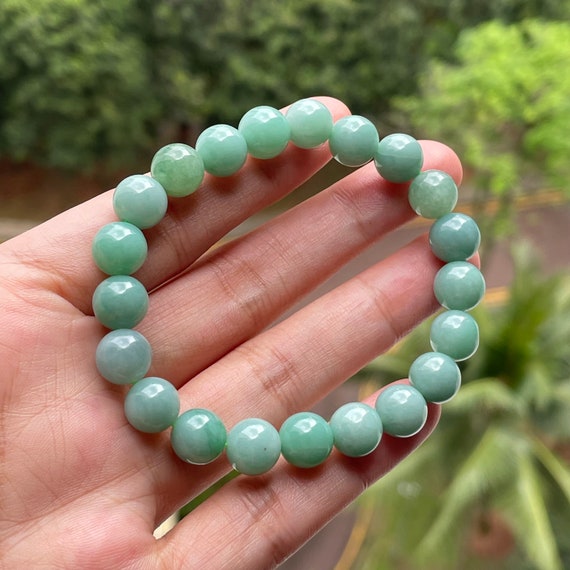 Natural Bluish Green Jade 8mm bead bracelet- Natural Type A Burmese Jadeite Translucent Bluish Green Jade bracelet