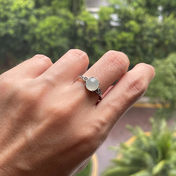 Natural Jadeite Cabochon Adjustable Ring - Type A Burmese Jadeite Cabochon with 925 Silver