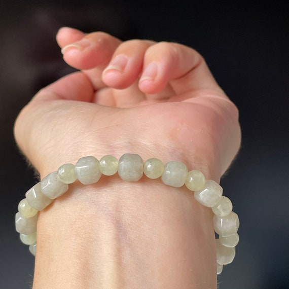 Ivory Translucent Jade bead bracelet 6.9mm - Natural Type A Burma Jadeite Off White Translucent Jade Bracelet Jade Bead Bracelet