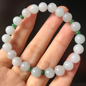 7.8~8.2mm Jade bead bracelet- 100% Natural Type A Burma Jadeite Translucent Fine White Jadeite