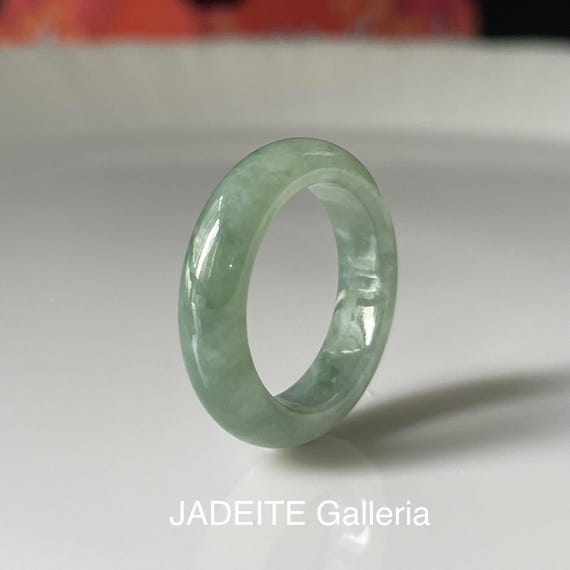 Jade Ring US6.8 - Natural Burmese jadeite translucent green Authentic Grade A Jade band ring