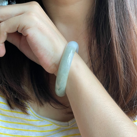 Jade Bangle 58.8mm - Authentic Burmese Jadeite Jade Genuine Natural Grade A Translucent White & Beige Bi-Color Jade Bangle