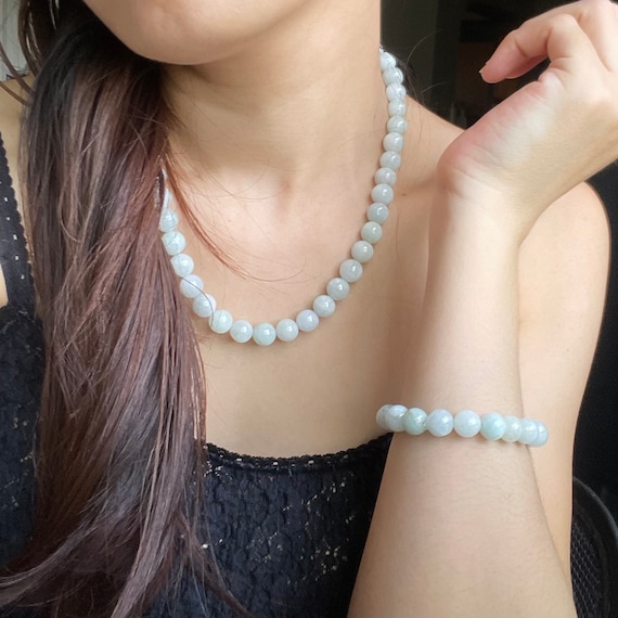 Mother’s Day Gift Set Genuine Jade Bead Necklace Bracelet JG Signature Gift Set - Genuine  Natural Burmese Jadeite  Grade A 10mm beads