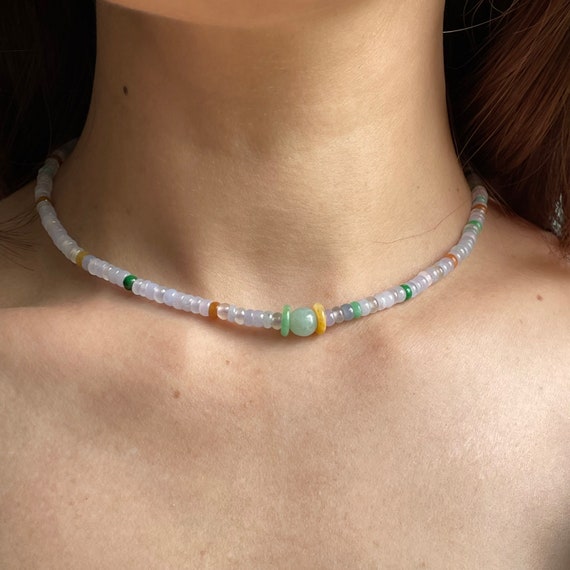 Chocker cum Double Bracelet 17cm- Authentic Natural Myanmar Jadeite Translucent Rainbow Glass Colorful Jade Rondelle Beads Limited Edition