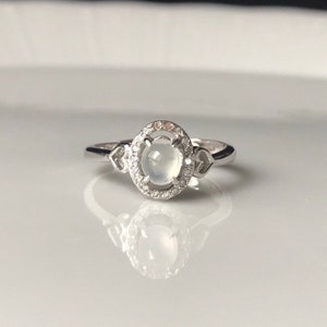 ICY Colorless Jade Cabochon Adjustable Ring - Type A Myanmar Icy Jadeite Cabochon with 925 Silver