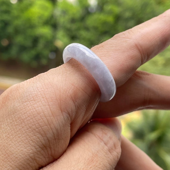 Jade Ring US8.5 Soft Lavender Authentic Burmese Jadeite Jade Natural Grade A Yam White jade band ring