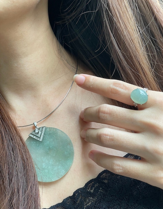 Untreated Jadeite Pendant - Grade A Translucent Natural Burmese Snow Jadeite 925 Silver Jewelry Pendant Jade Disc Pendant Big Jade Pendant