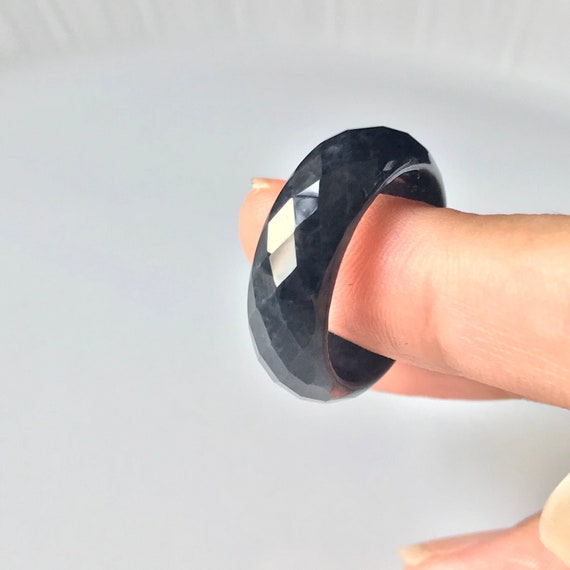 Jade ring US7.6 Type A Burmese Jade sparkle faceted band Ring Untreated Authentic Translucent Black Chicken Variety Jadeite Grade A ring