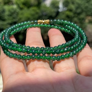 Jade Bead Necklace Fine Quality - Genuine Authentic Natural Myanmar Jadeite Jade Grade A 4mm Dark Green beads