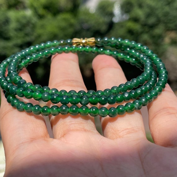 Jade Bead Necklace Fine Quality - Genuine Authentic Natural Myanmar Jadeite Jade Grade A 4mm Dark Green beads