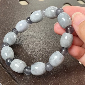 Barrel Jade Bead Bracelet - Natural Burmese Jadeite Authentic Grey Jade Type A Unisex Jade bracelet Grey Jade Bracelet