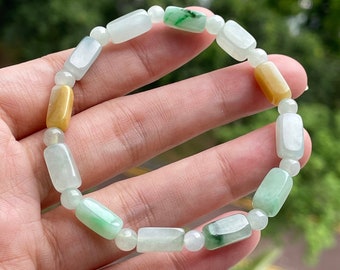 Naturligt jadeitsegmenterat armband 4,9~5,8 mm flerfärgat jadeblock - Obehandlad äkta Myanmar Jadeit Typ A