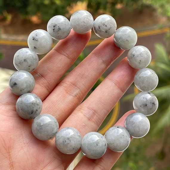 Jade Bracelet Grade A BURMSESE JADEITE 13mm bead Translucent Amazing Floating Black Sesame sprinkle jade bead bracelet
