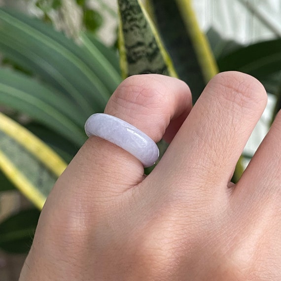 Lavender Jade Band Rings US2.7  Authentic Burmese Jadeite Jade 100% Natural Grade A Translucent Soft Yam