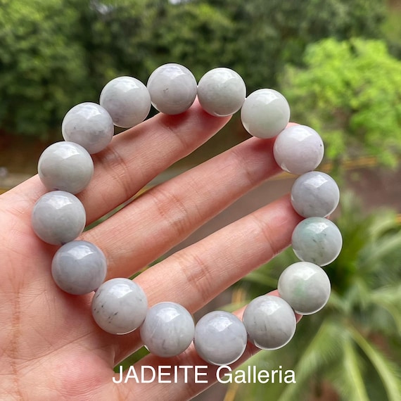 Men's Jade bead bracelet 18cm width  Natural Type A Burmese Jadeite Rare Yam Shade Handsome Grey Hue Translucent jadeite bracelet