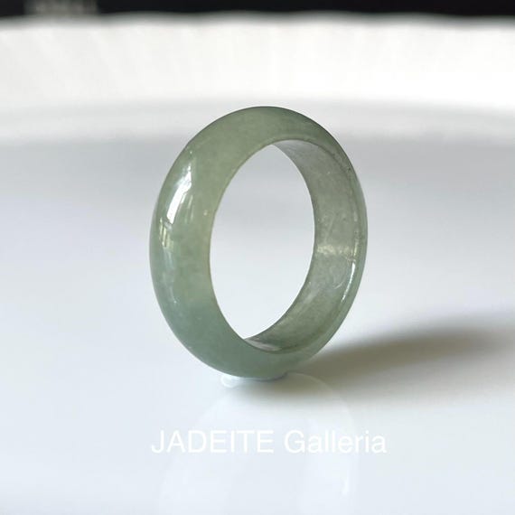 Jade Band Ring US7.25 - Natural Burmese jadeite translucent green Authentic Grade A hand made band ring