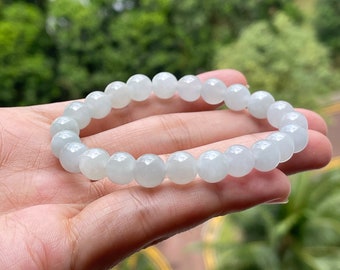 Jade bead bracelet- Natural Type A Burmese Jadeite Fine quality Translucent White with hint of soft blue 7.8mm beads bracelet