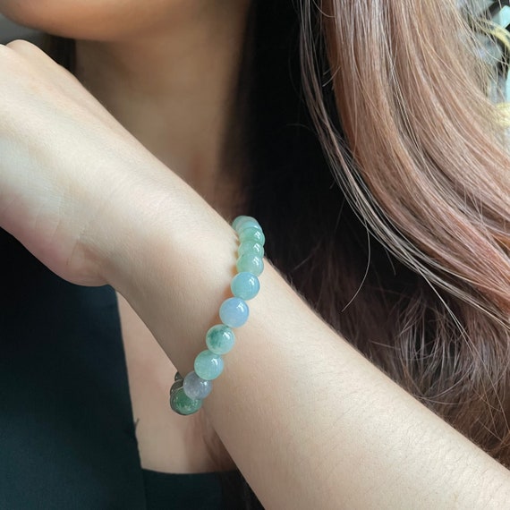 HIGH TRANSLUCENT Jade bead bracelet 7.6mm bead- 100% Natural Type A Burma Jadeite Authentic Myanmar Gems Jewelry