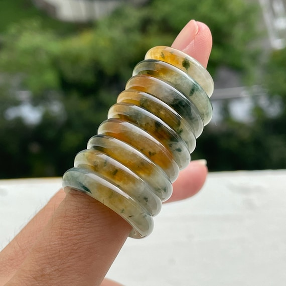 Family or Couple Jade Band Rings US1.75 to US8 -  Authentic Burmese Jadeite Natural Grade A Rare Translucent Golden Honey Floated Green