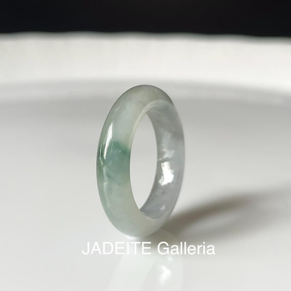 US7.25 Burmese Jadeite Band Ring – Translucent Grey & Green Natural color type A jade
