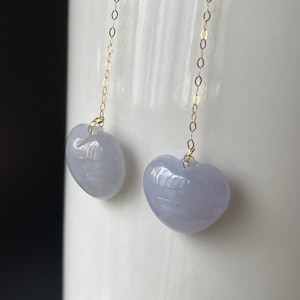 Lavender Jade Earrings 18K solid gold - Natural Yam Color Heart Jadeite Earrings - Grade A Burmese jadeite authentic  lavender