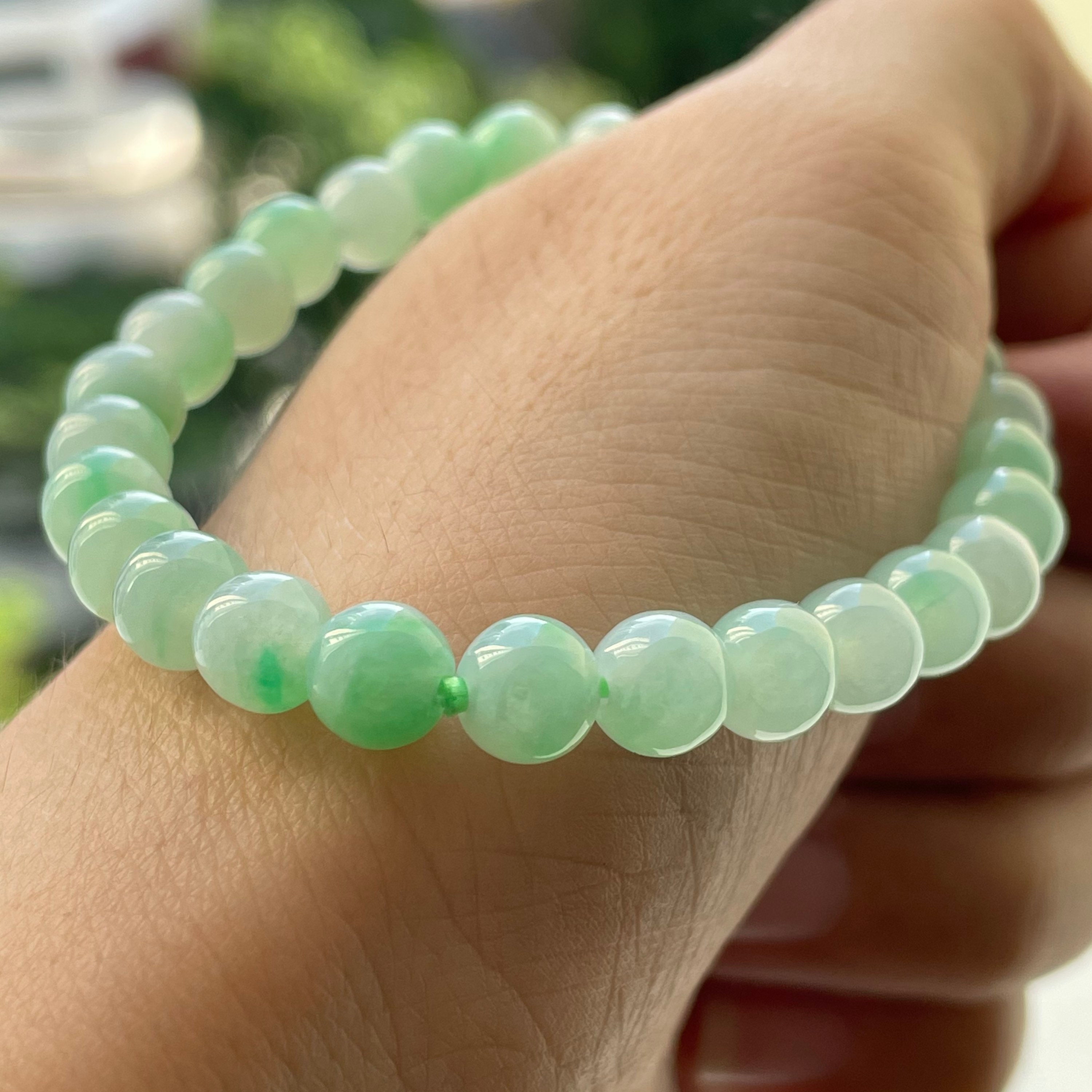 Apple Green Jade bead bracelet 6.5mm 100% Natural Type A | Etsy