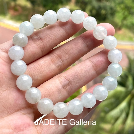 White Jade bracelet - Authentic Natural BURMESE Jade Type A Translucent White 9mm bead Jade Bracelet