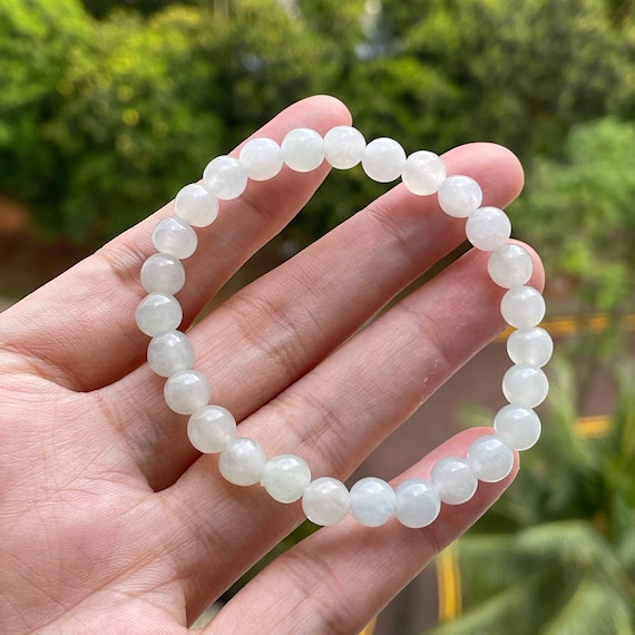 White Jadeite bead bracelet - Authentic Natural Burmese Jadeite Jade Type A Translucent White 6mm bead