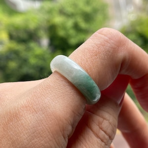 Jade Band Ring US6.5- Authentic Burmese Jadeite Natural Grade A Translucent White and Green unisex jade band ring
