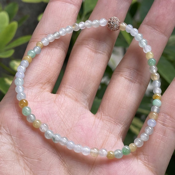 Jade Bead Bracelet 3mm Natural Myanmar Jade Authentic Translucent Soft Tricolor Burmese Jade Beads Bracelet